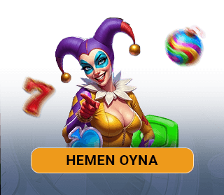 Joker tarzı çizgi karakter ve çevresindeki oyun ikonları ile hemen oyna butonu